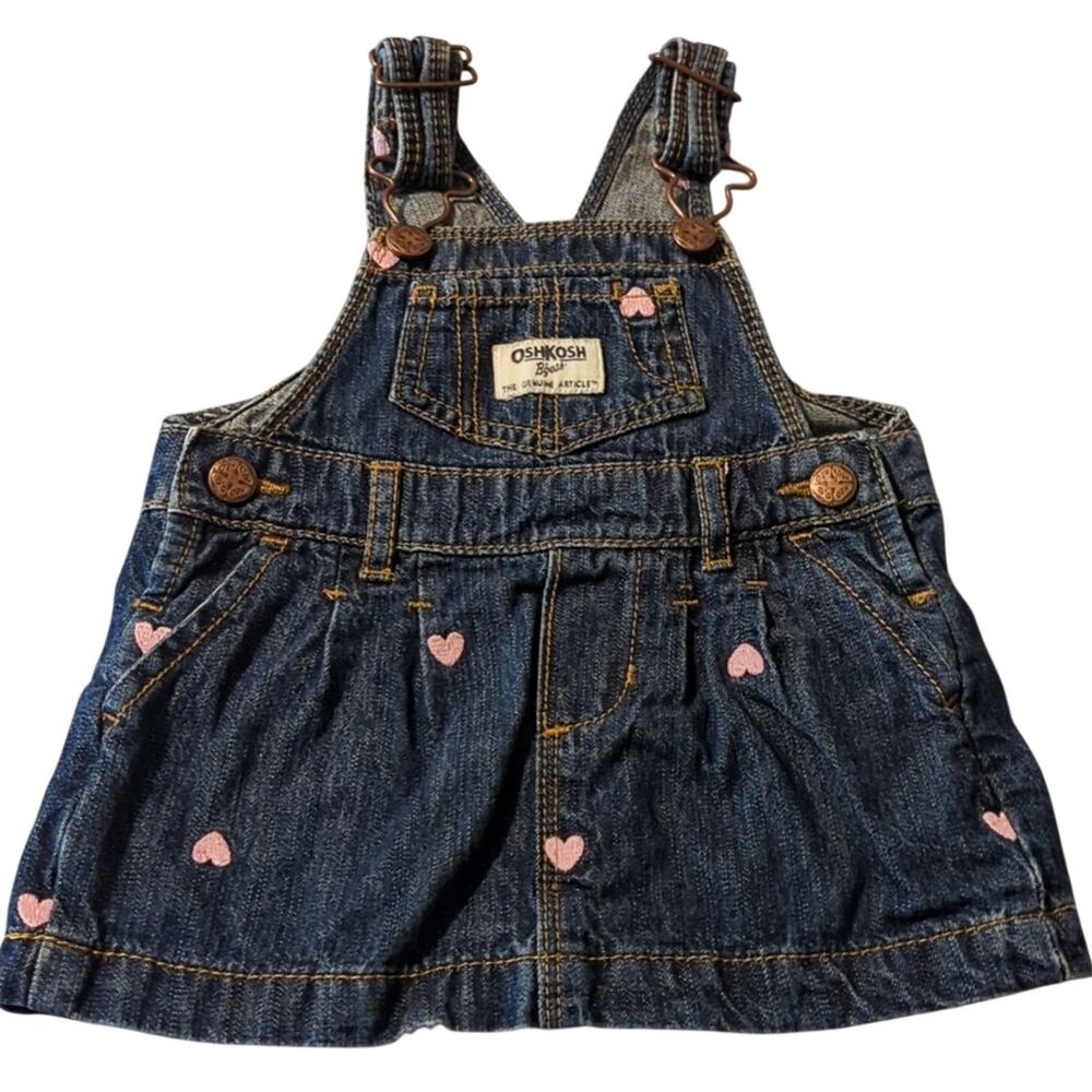 OshKosh B'Gosh Vestbak Pink Embroidered Heart Overall Skirt Baby Sz. 6M